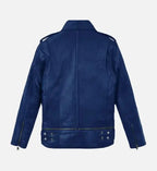 blue biker runway leather jacket for women
