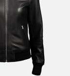 womens black leather bomber jacket
