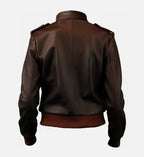 womens brown leather bomber jacket
