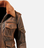 womens bomber jacket distressed brown leather
