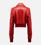 womens bomber red leather jacket