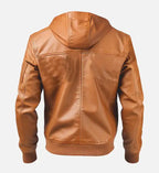 womens brown leather jacket with hood
