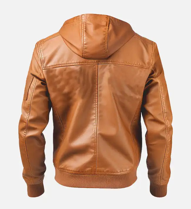 womens brown leather jacket with hood
