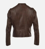 womens simple moto brown leather jacket
