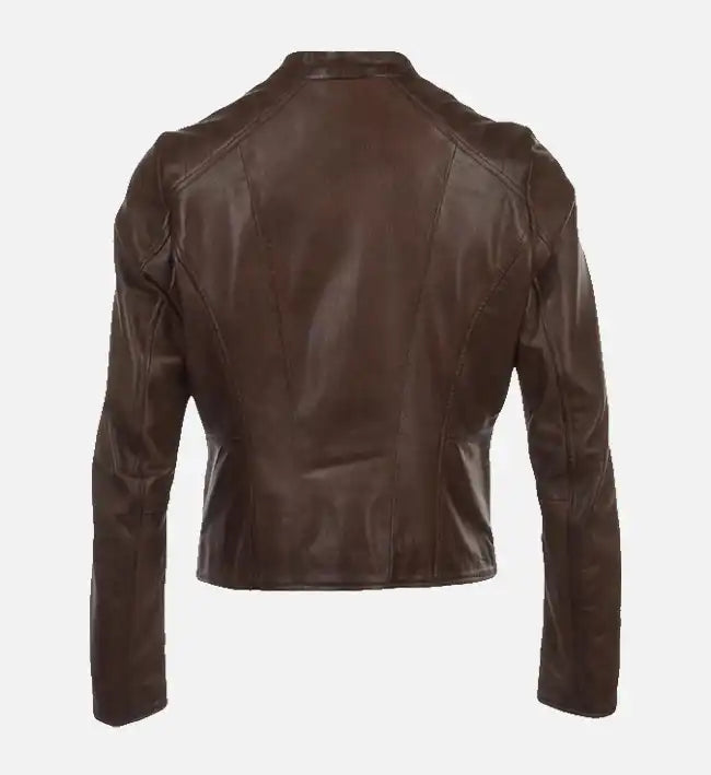 womens simple moto brown leather jacket
