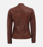 womens brown leather quilted biker jacket
