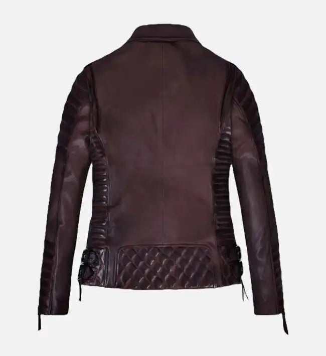 womens burnt wine biker leather jacket
