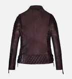 womens burnt wine biker leather jacket
