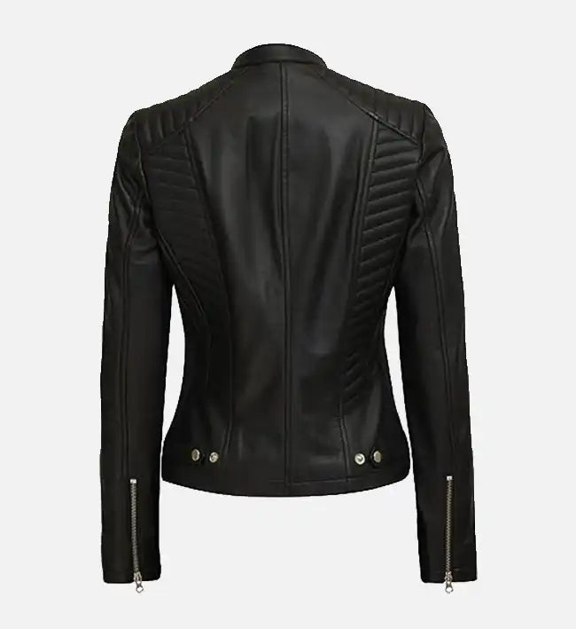 Womens leather cafe racer black jacket
