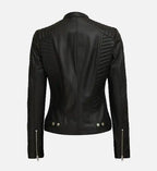 Womens leather cafe racer black jacket
