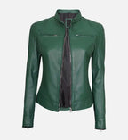 womens green cafe racer leather jacket
