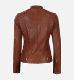 womens cafe racer leather cognac jacket
