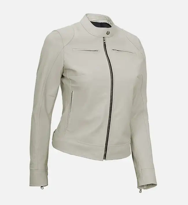 womens cafe racer leather jacket white
