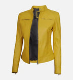 womens cafe racer leather jacket yellow

