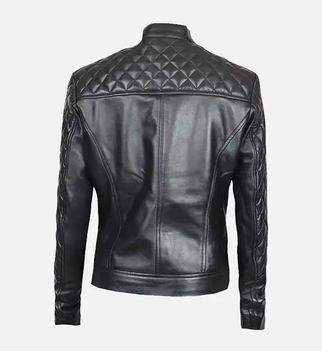 womens cafe racer real leather quilted jacket
