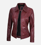 maroon leather jacket for women
