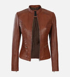 womens cognac cafe racer leather jacket
