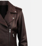 womens dark brown biker leather jacket
