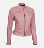 womens diamond pink cafe racer leather jacket
