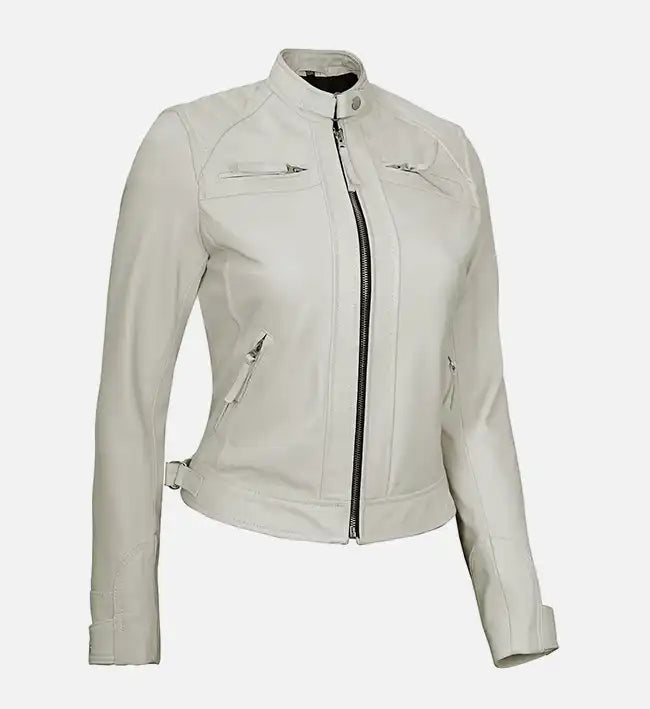 womens diamond white moto leather jacket
