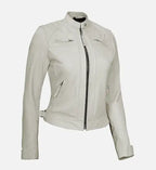 womens diamond white moto leather jacket
