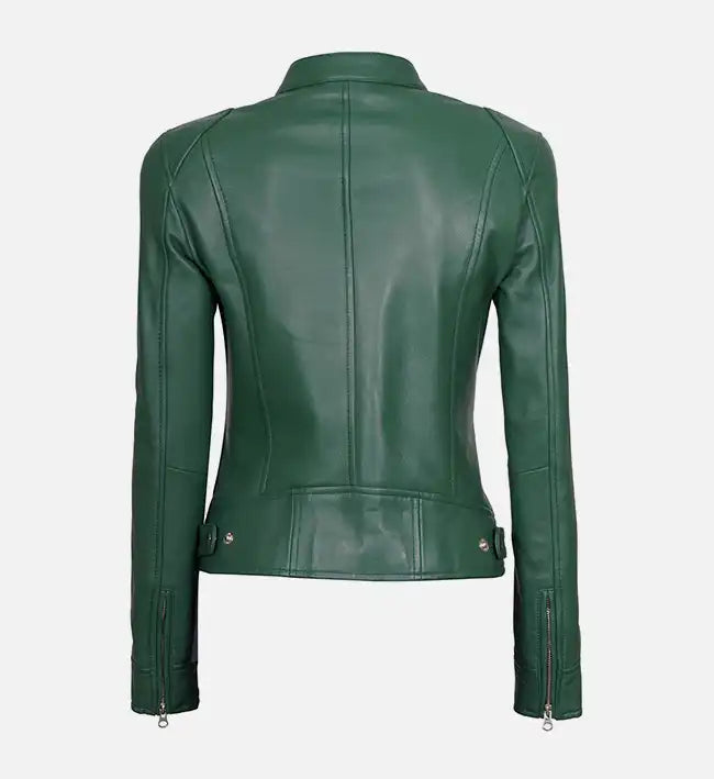 womens dodge green leather cafe racer jacket
