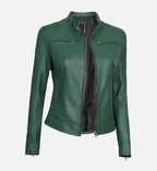 womens cafe racer dodge green leather jacket
