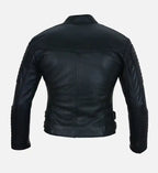 womens black leather double breasted jacket
