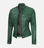 green cafe racer leather jacket for womens
