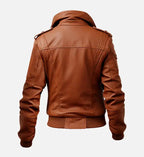 womens jacket brown bomber with strap pocket
