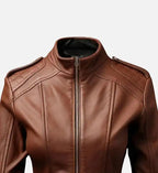 womens leather bike style brown jacket
