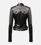 black biker leather jacket with studs for women
