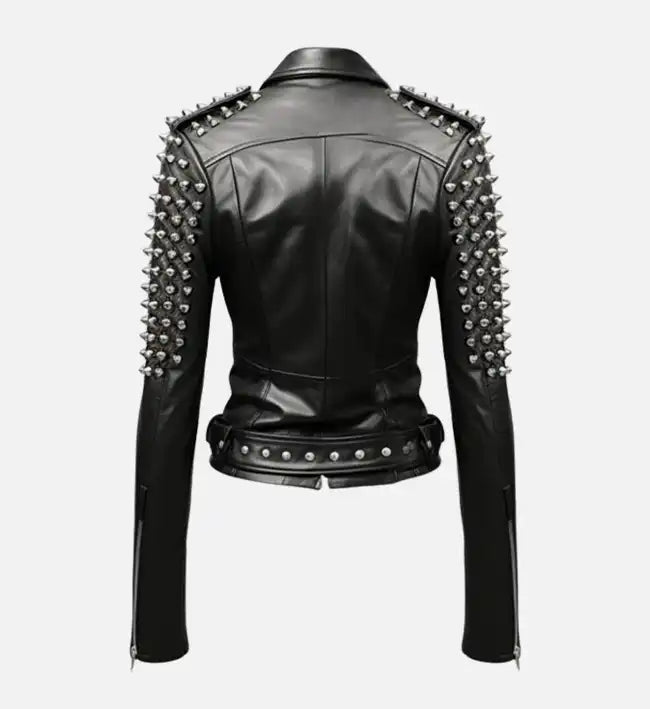black biker leather jacket with studs for women
