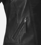 womens leather biker jacket in black white

