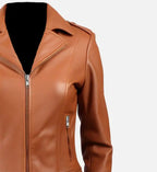 womens leather biker jacket in tan

