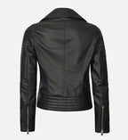 womens black leather asymmetrical biker jacket
