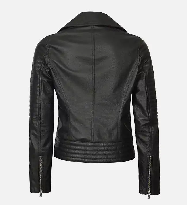 womens black leather asymmetrical biker jacket
