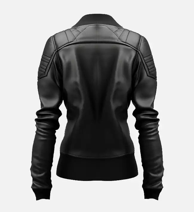 womens leather black bomber jacket
