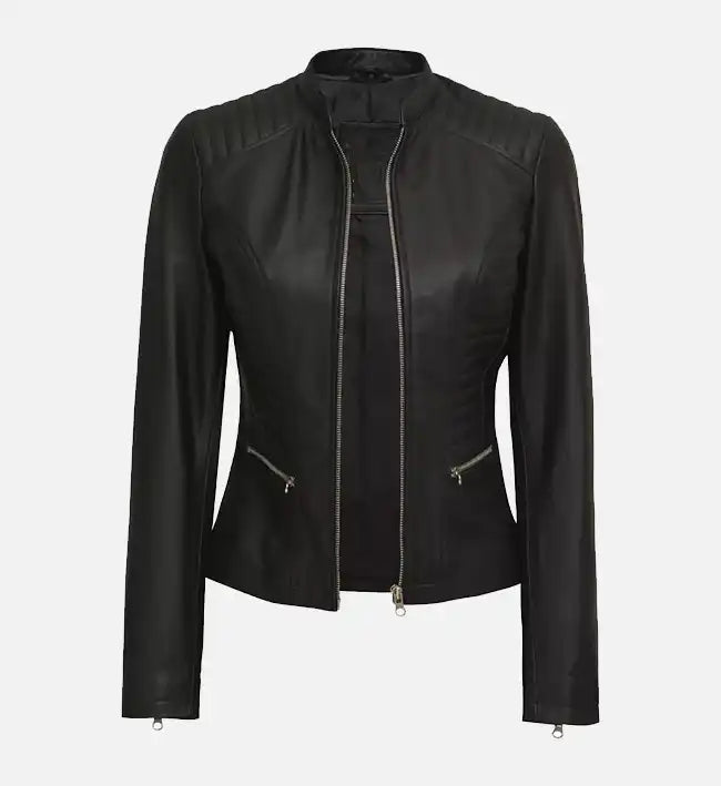 womens leather black cafe racer jacket
