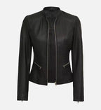 womens leather black cafe racer jacket
