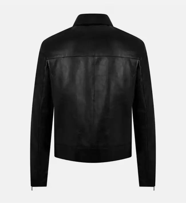 womens leather black minimal jacket
