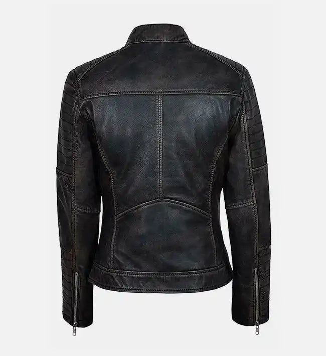 womens vintage black biker leather jacket
