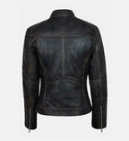 womens vintage black biker leather jacket
