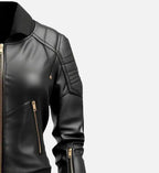 womens leather bomber black jacket