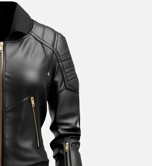 womens leather bomber black jacket