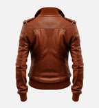 womens leather bomber brown jacket
