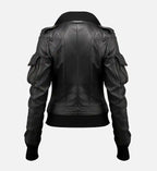 womens bomber leather jacket in black
