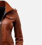 womens leather brown bomber jacket