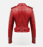 red leather stud biker jacket for women

