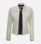womens leather jacket white cafe racer
